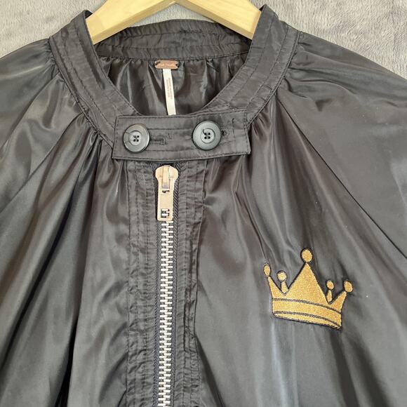 Free People Jacket Womens Medium Black Satin Midnight Bomber Zip Up Embroidered - Picture 4 of 12